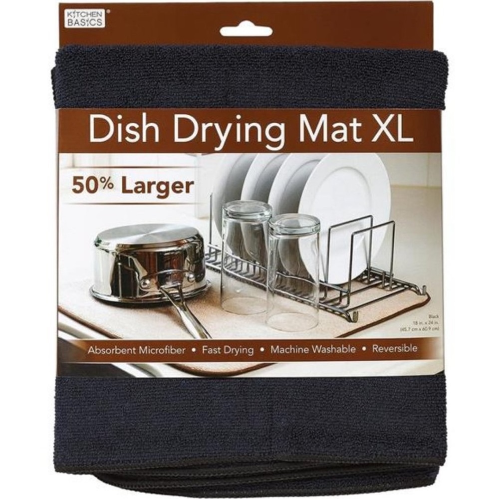 Dish Drying Mat XL,  Reversible Microfiber Dish Mat, 18 Inch x 24 Inch, Black